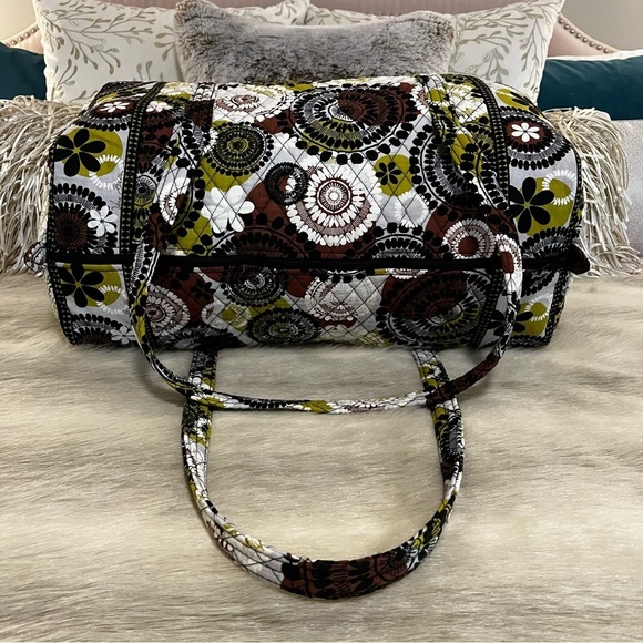 VERA BRADLEY Cocoa Moss Large Duffle Bag 2 Handles Zip Top Brown Green 2013 - Picture 9 of 13